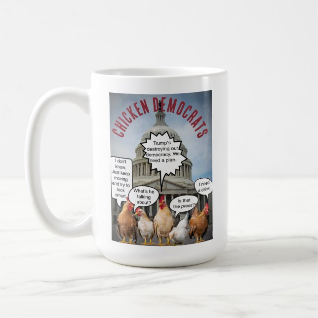 Chicken Democrats at Capitol Building FunnyCartoon Coffee Mug (Left)