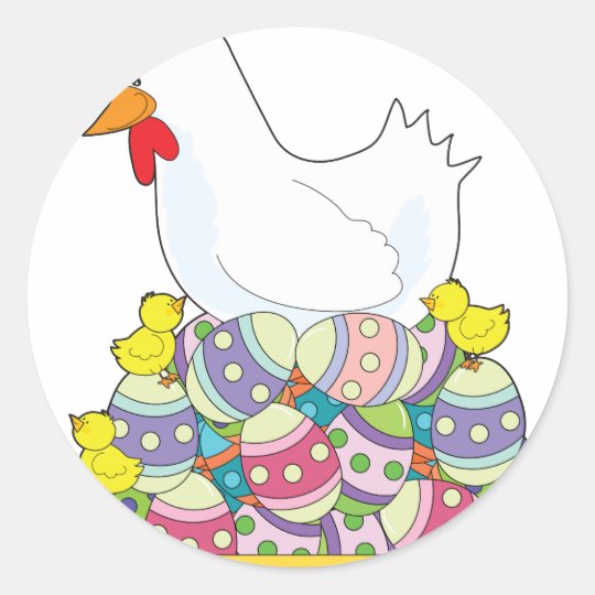 Chicken Easter Eggs Classic Round Sticker
