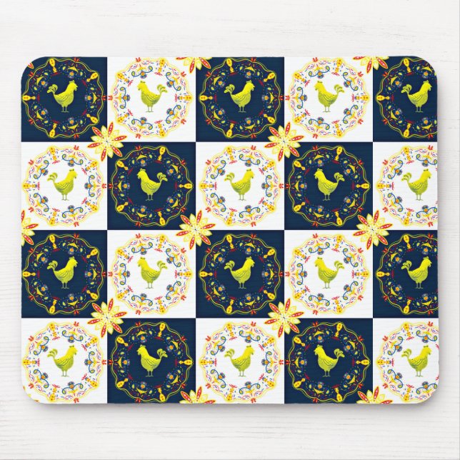 Chicken easter folk pattern mouse mat (Front)