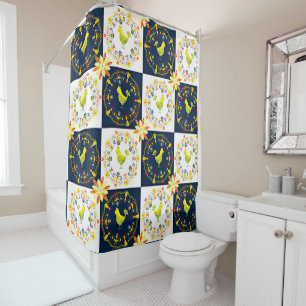 Chicken easter folk pattern shower curtain