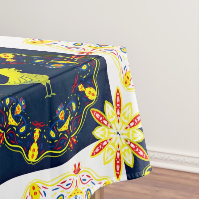 Chicken easter folk pattern tablecloth (In Situ)