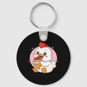 Chicken Eating Ice Cream Graphic Boys Girls Chicke Key Ring