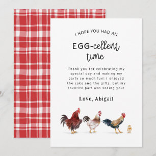 Chicken Egg-Cellent Birthday Party Thank You Card