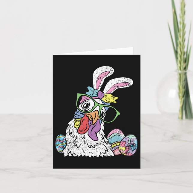 Chicken Egg Hunting Easter Bunny Ears Farm Animal  Card (Front)