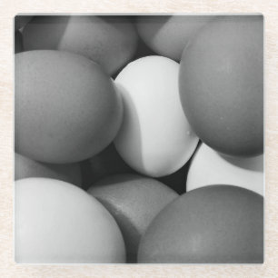 Chicken Eggs in Black and White Glass Coaster
