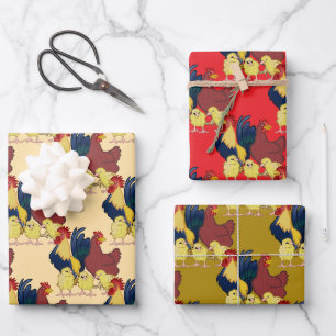 Chicken Family Design Wrapping Paper Sheet