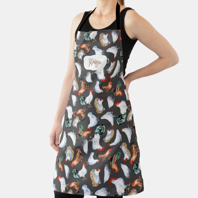 Chicken Family Farmhouse Monogram Apron (Insitu)