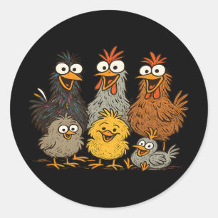 Chicken Family Hen Rooster Chicks Farm Classic Round Sticker