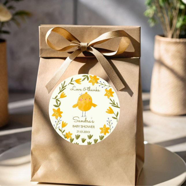 Chicken farm animals whimsical baby shower favour classic round sticker (Chicken farm animals whimsical spring baby shower personalized favor stickers )