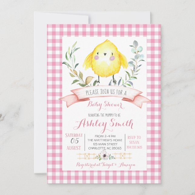 chicken farm baby shower invitation pink girl (Front)