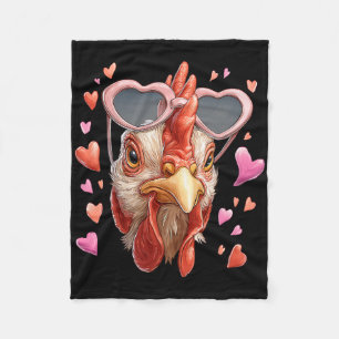 Chicken Farm Farmer Valentine's Day Heart Sungles Fleece Blanket