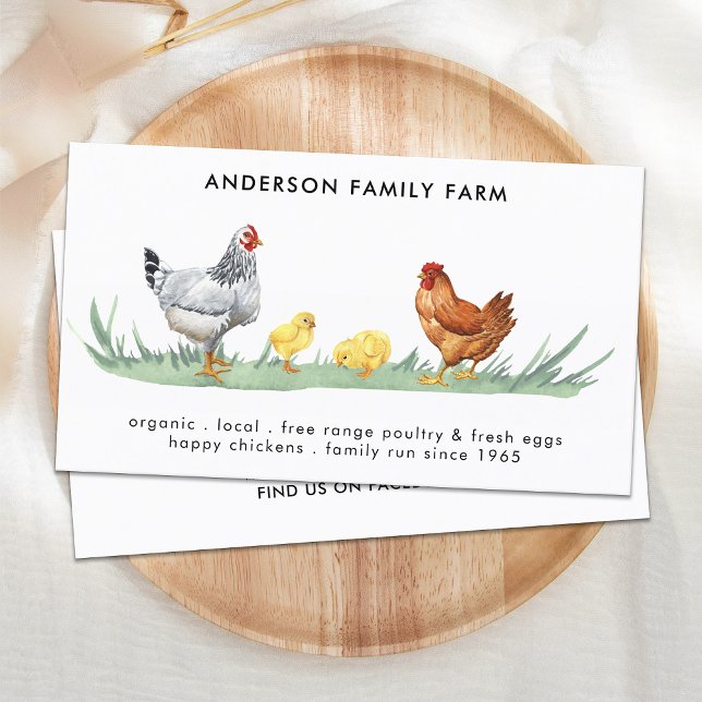 Chicken Farm Free Range Eggs Watercolor Business Card (Creator Uploaded)