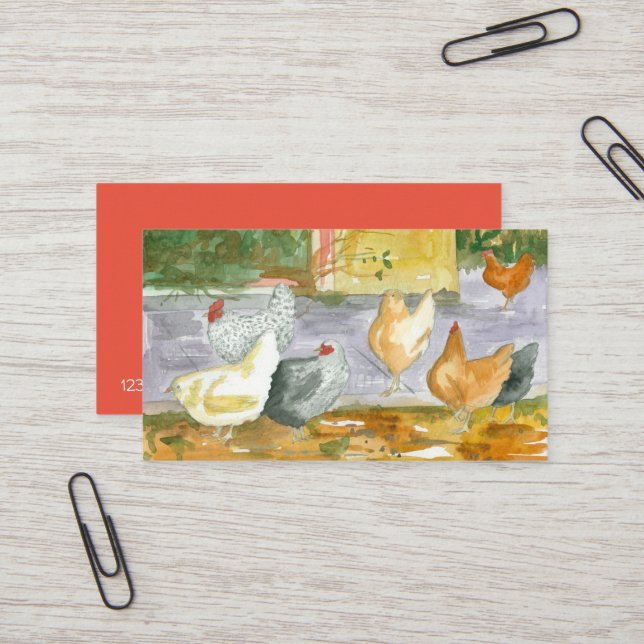 Chicken Farm Fresh Eggs Hens Birds Watercolor  Business Card (Front/Back In Situ)