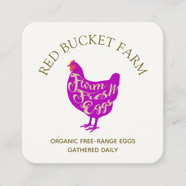 Chicken Farm Fresh Eggs Retro Square Business Card (Front)