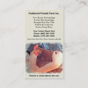 Chicken Farmer Holding Red Layer Hen Business Card