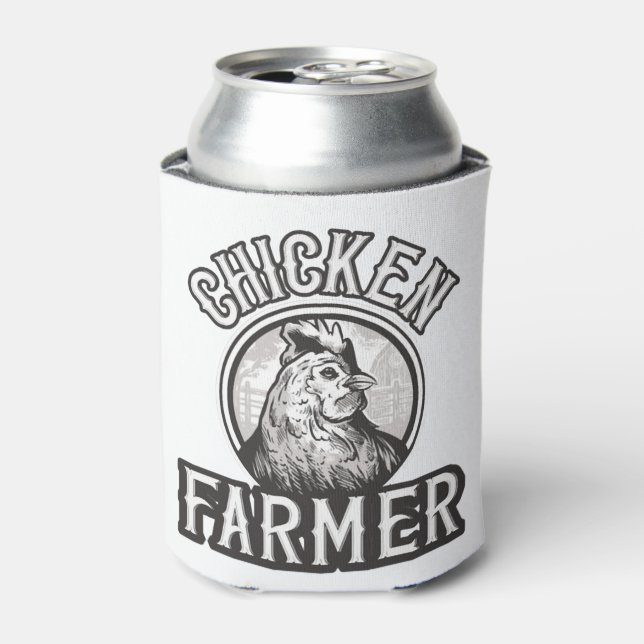 Chicken Farmer vintage Logo Can Cooler (Can Front)
