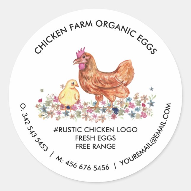 Chicken Farmhouse Organic Fresh Eggs Classic Round Sticker (Front)