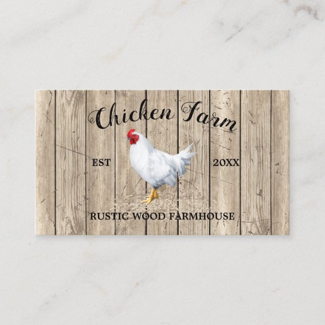 Chicken Farmhouse Wood Rustic Business Card (Front)