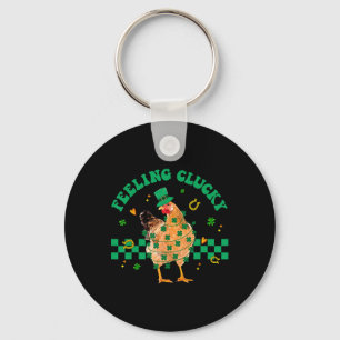 Chicken Feeling Clucky St Patrick Day Shamrock Far Key Ring