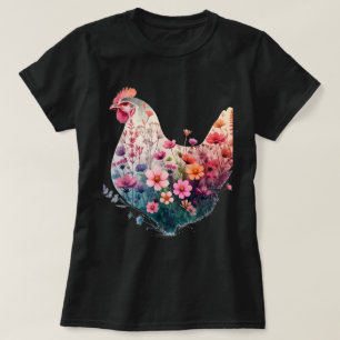 Chicken Floral Art Graphic Farm Chickens Colourful T-Shirt