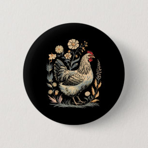 Chicken Floral Art Graphic Women Farm Chicken Love 6 Cm Round Badge