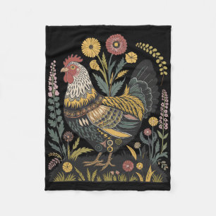 Chicken Floral Art Graphic Women Farm Chicken Love Fleece Blanket