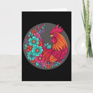 Chicken Floral Rooster Circle, Bold Rnyard Bloom Card