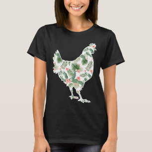 Chicken Flower Girl Print Floral Hen Hawaiian Wome T-Shirt