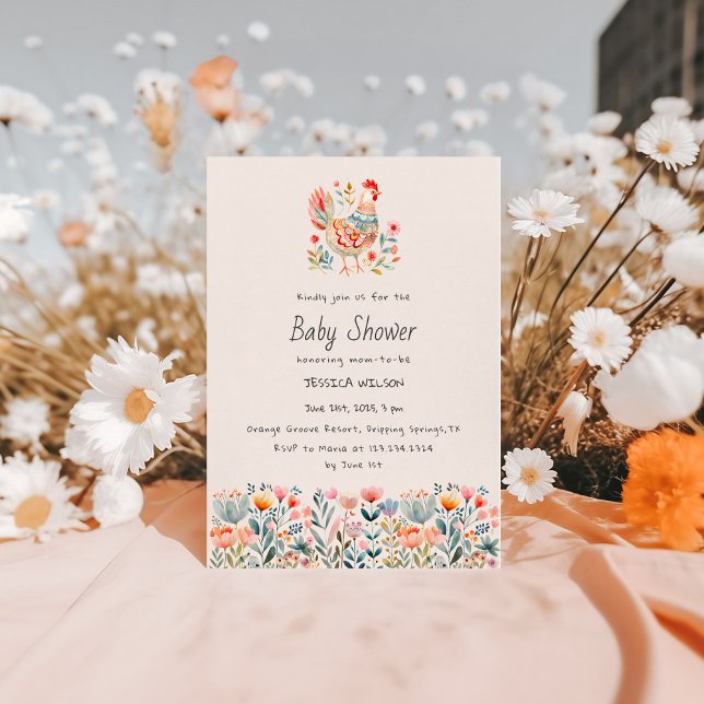 Chicken Folk Colourful Girl Boy Baby Shower Invitation (Creator Uploaded)
