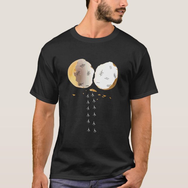 Chicken Footprints Leaving Cracked Egg Funny T-Shirt (Front)