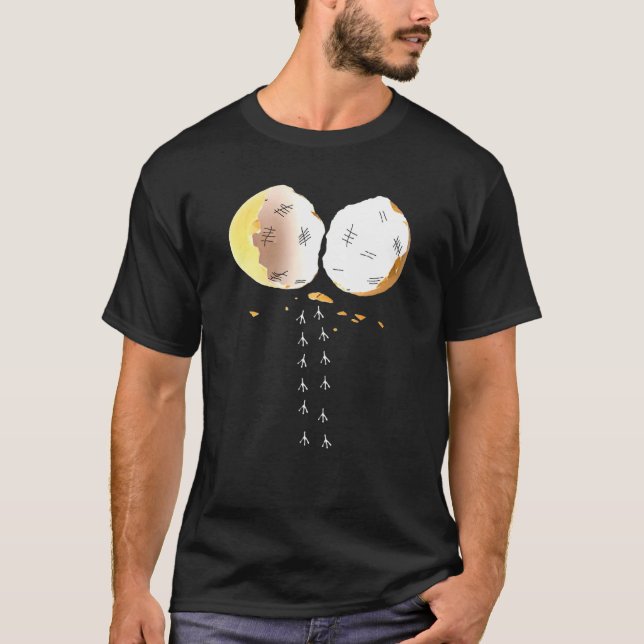Chicken Footprints Leaving Cracked Egg T-Shirt (Front)