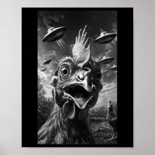 Chicken Funny Ufo Flying Saucer Alien Selfie Men W Poster