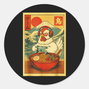 Chicken Gaming Ramen Japanese Ukiyo-e Great Wave R Classic Round Sticker