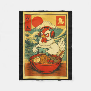 Chicken Gaming Ramen Japanese Ukiyo-e Great Wave R Fleece Blanket
