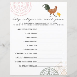 Chicken Girl Baby Shower Categories Word Game