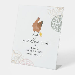 Chicken Girl Baby Shower Pink Sage Pedestal Sign
