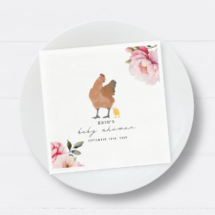 Chicken Girl Pink Floral Baby Shower Chick Napkin