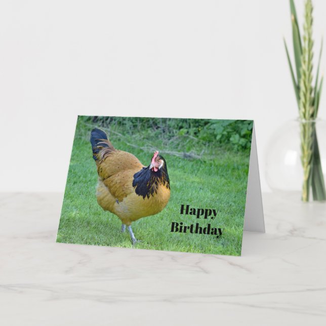 Chicken Gold and Black Vorwerk Photo Birthday Card (Front)