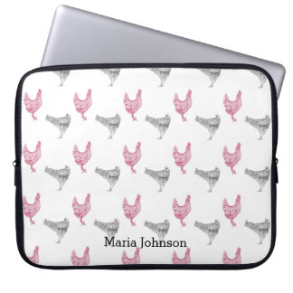 Chicken hand-drawn pattern | customise name. laptop sleeve