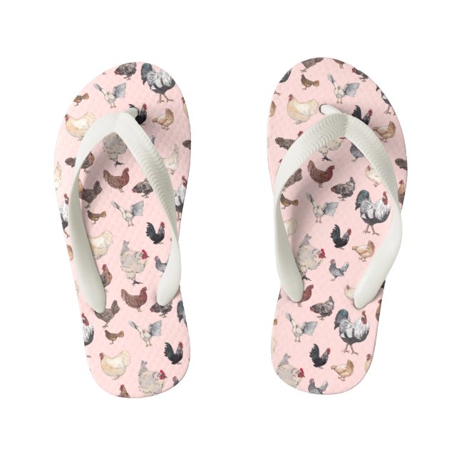 Chicken Happy in Pink Kid's Flip Flops (Footbed)