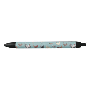 Chicken Happy pattern Blue Grey Black Ink Pen