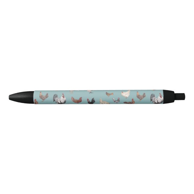 Chicken Happy pattern Blue Grey Black Ink Pen (Front)