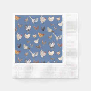 Chicken Happy pattern on Denim Blue Napkin