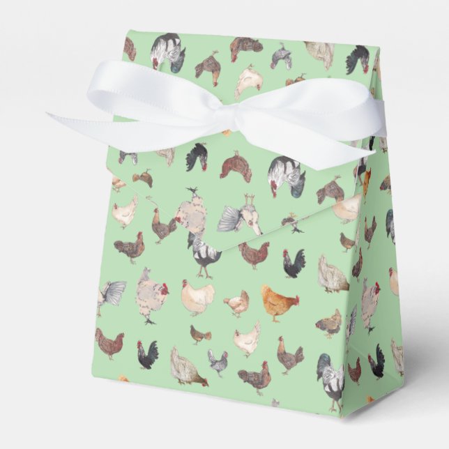Chicken Happy Pattern on soft green Favour Box (Front Side)