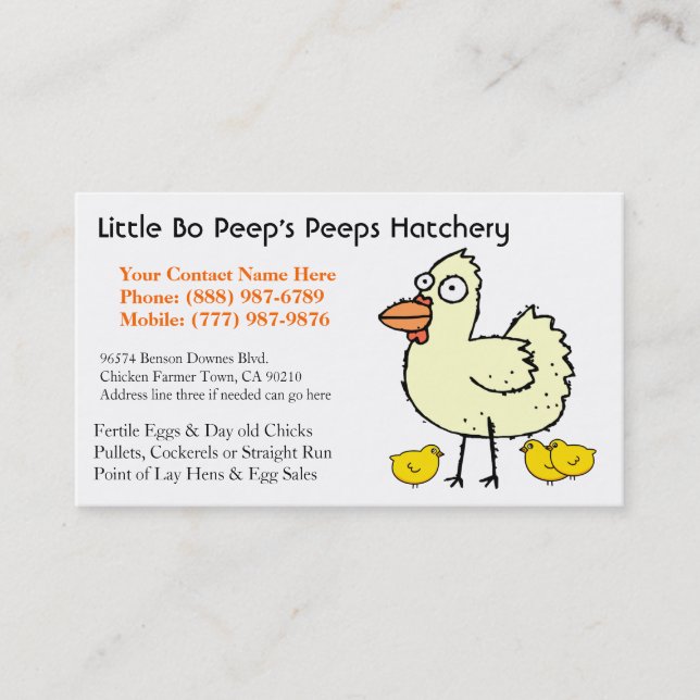 Chicken Hatchery Business or Poultry Producer Business Card (Front)
