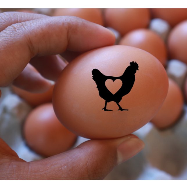 Chicken Heart Black And White Modern Illustration  Rubber Stamp (chicken with love illustration rubber stamp)