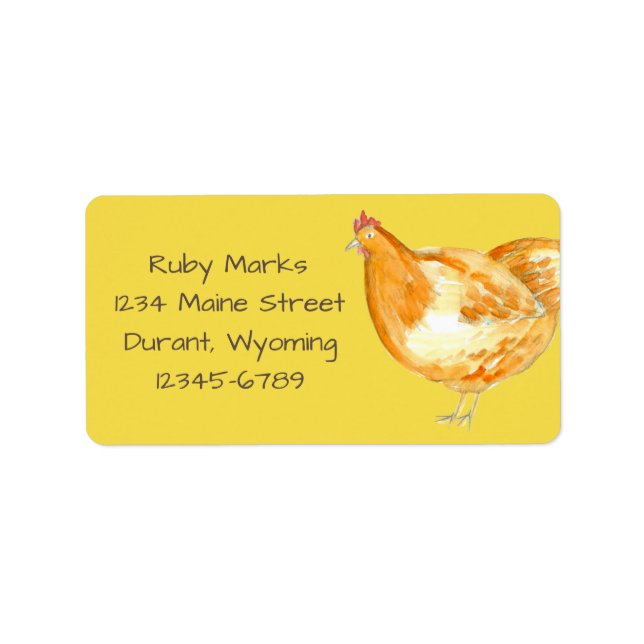 Chicken Hen Bird Yellow Return Address Label (Front)