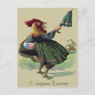 Chicken Hen Easter Bunny Coloured Egg Basket Holiday Postcard