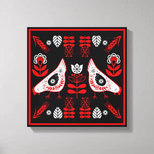 Chicken Hen Folk Art Canvas Print