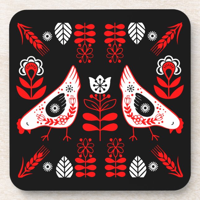 Chicken Hen Folk Art Coaster (Front)